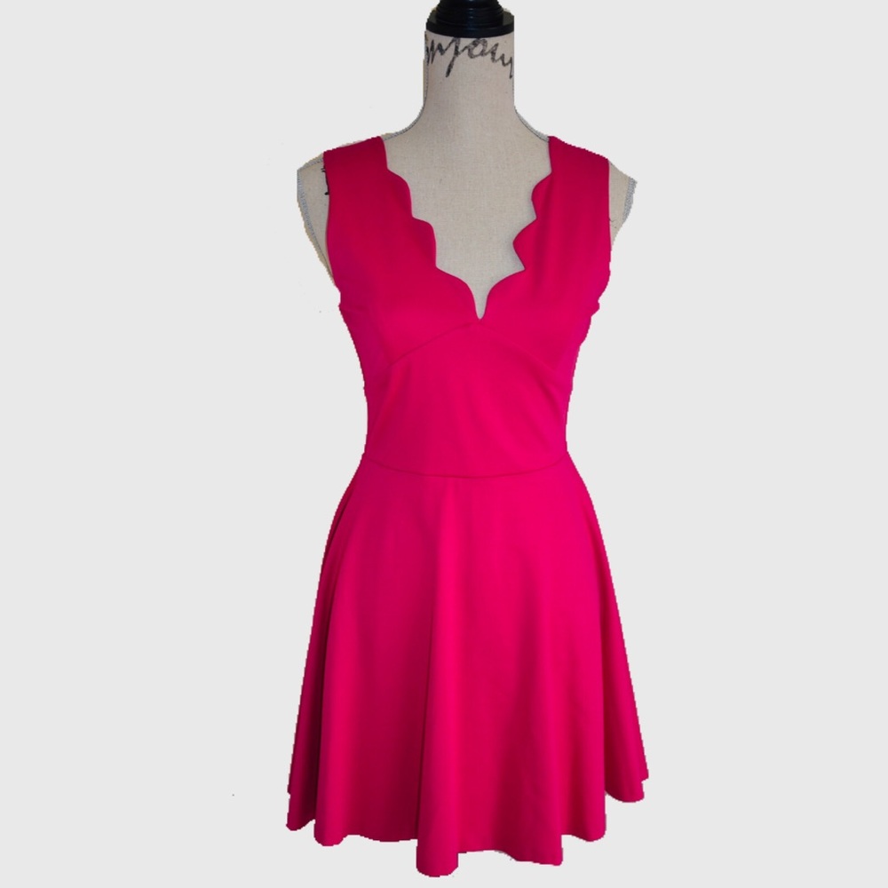 Love Ady Fuschia V-neck Scallop Dress
